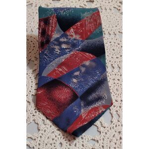Oscar De La Renta Couture Collection 100% Silk Tie. Red And Blue Abstract Design
